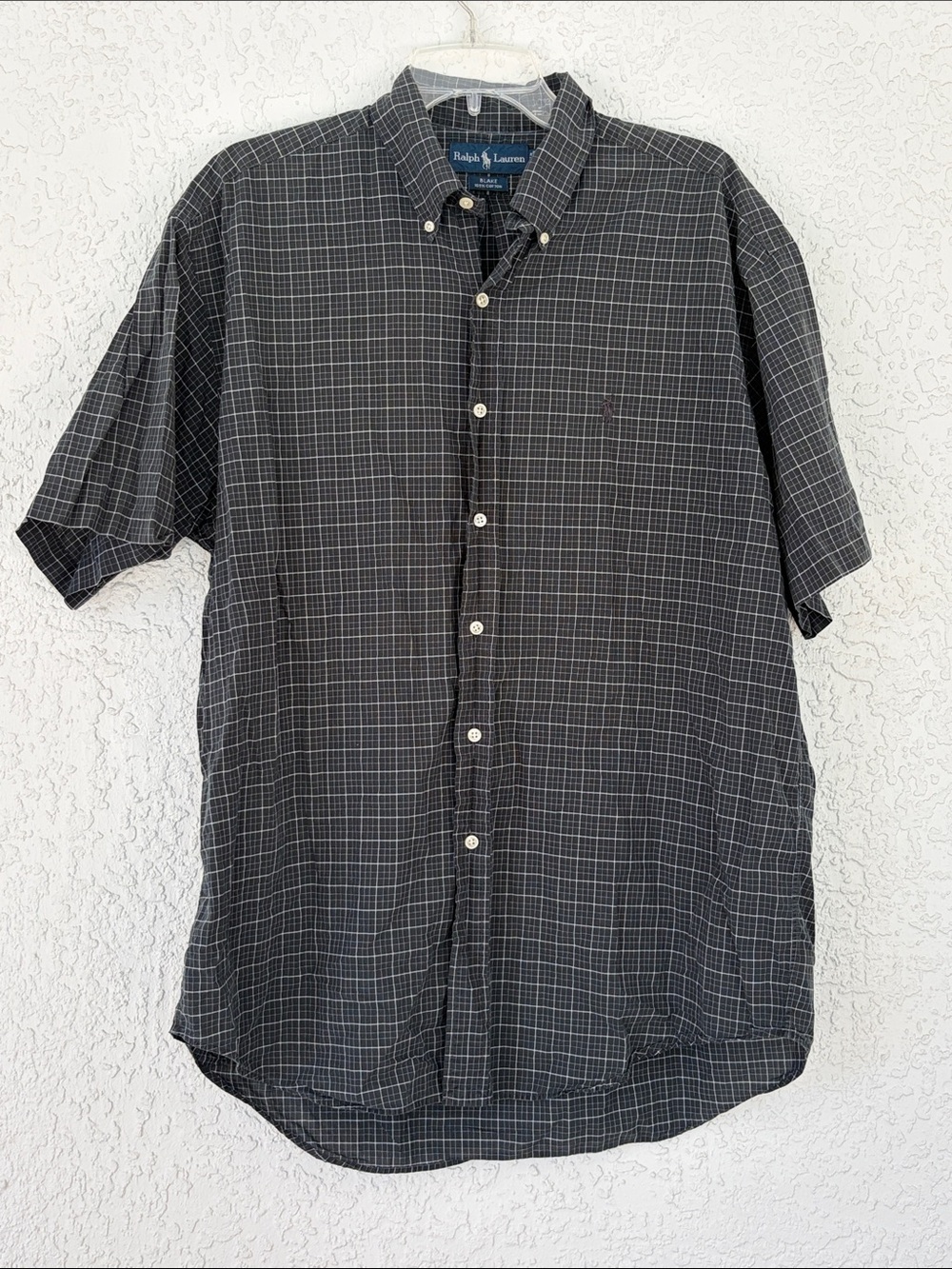 Ralph Lauren Black & Gray Plaid Short-Sleeve Button-Down Shirt size L
